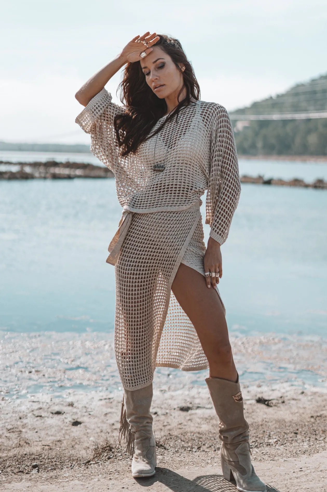 Ada Knitted Wrap Skirt Light Beige