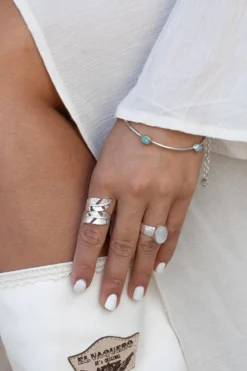 Bangle Bracelet Dots Silver Aqua