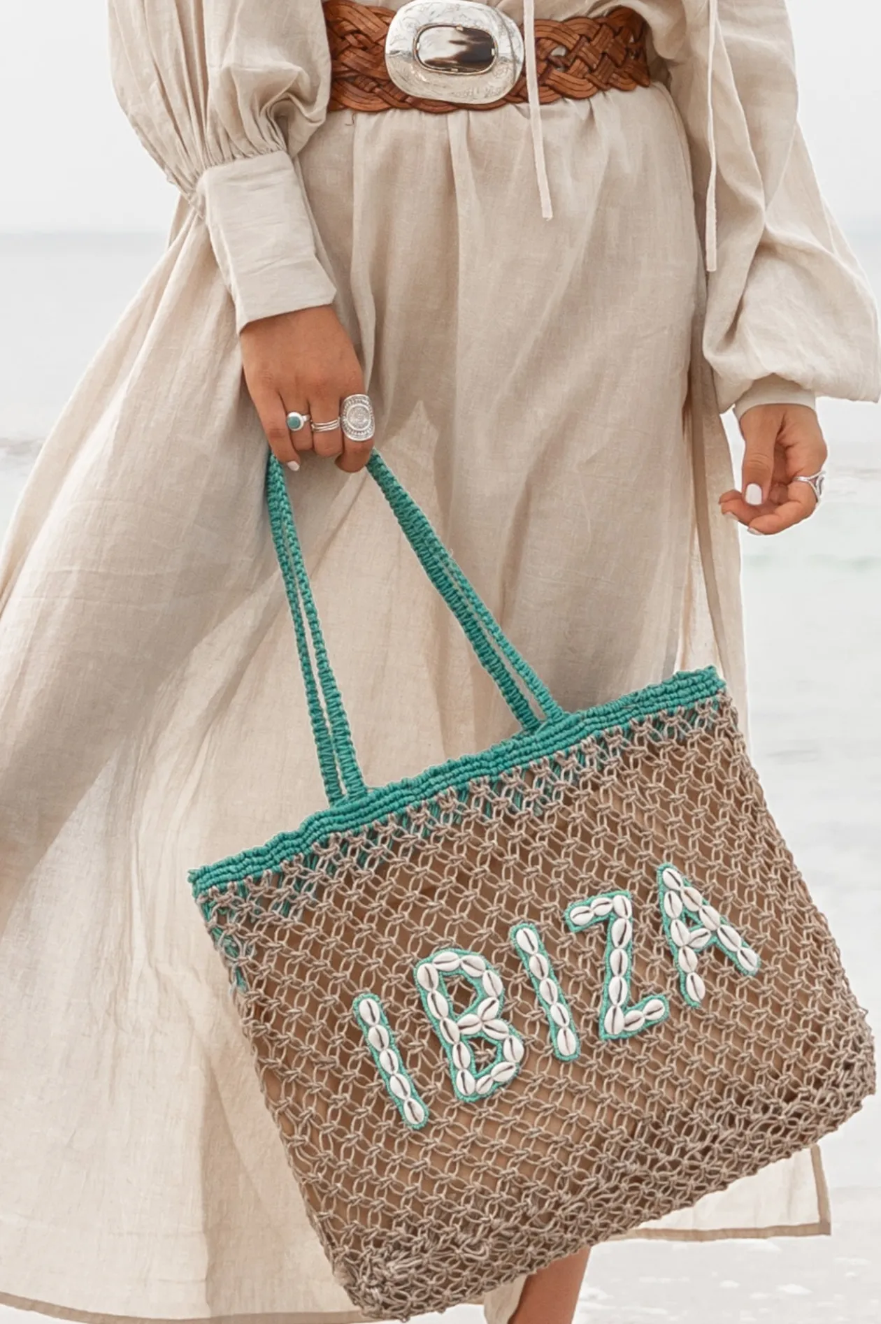 Beach Bag Seashell Ibiza Aqua