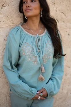 Blouse Corazon Embroidery Stone Blue