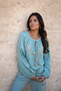 Blouse Corazon Embroidery Stone Blue