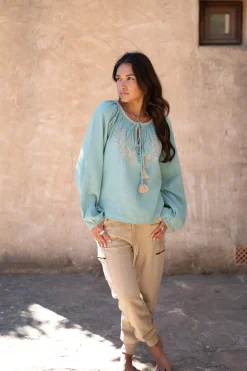 Blouse Corazon Embroidery Stone Blue