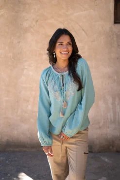 Blouse Corazon Embroidery Stone Blue