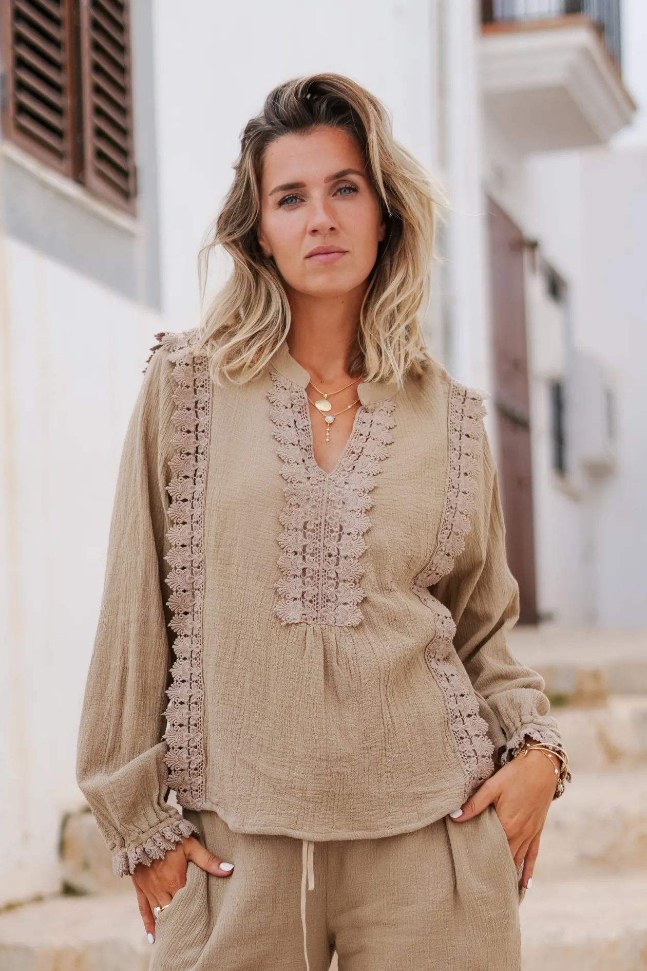 Blouse Encaje Taupe