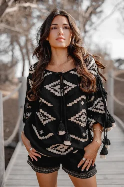 Blouse Ida Ethnic Black Print