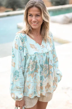Blouse Kiki Flower Aqua
