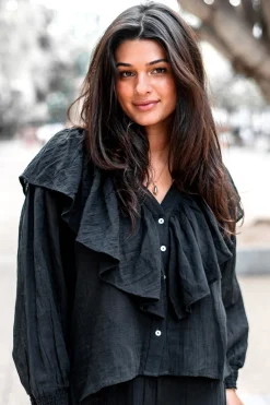 Blouse Ruffle Sparkle Black