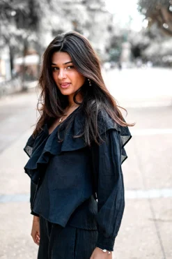 Blouse Ruffle Sparkle Black