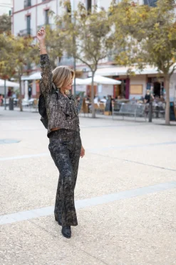Blouse Ruffle Sparkle Black Gold