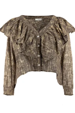 Blouse Ruffle Sparkle Taupe Gold