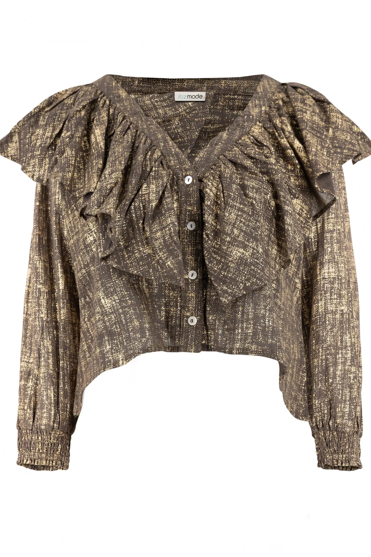 Blouse Ruffle Sparkle Taupe Gold
