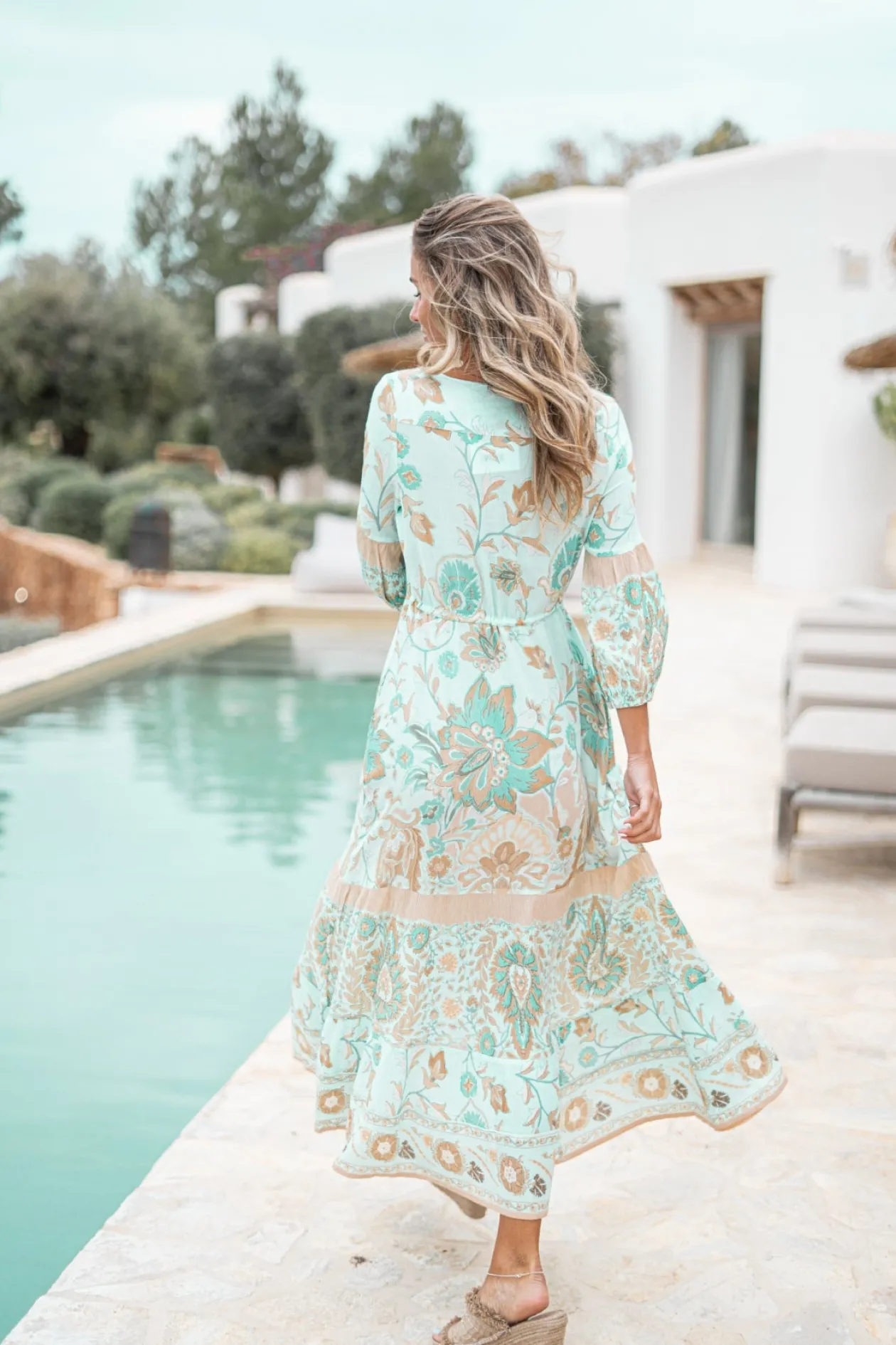 Dress Gloria Flower Aqua