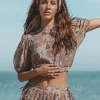Flora Printed Top Multi Color Old Rose