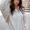 Long Blouse Sparkle Ecru Gold