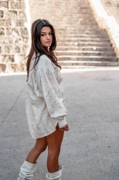 Long Blouse Sparkle Ecru Gold