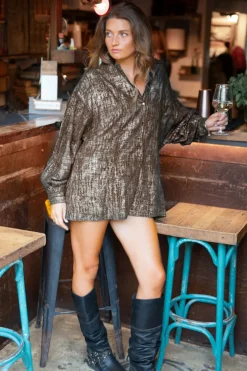 Long Blouse Sparkle Taupe Gold