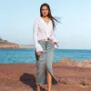 Long Denim Skirt - Ruffled