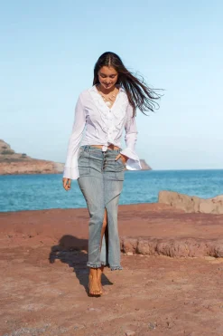 Long Denim Skirt - Ruffled