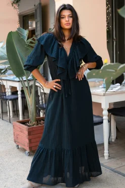 Long Dress Ruffle Sparkle Black