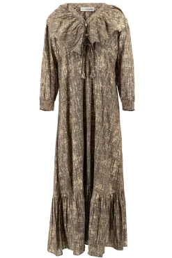 Long Dress Ruffle Sparkle Taupe Gold