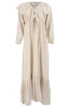 Long Dress Ruffle Sparkle Ecru Gold