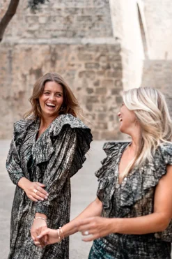 Long Dress Ruffle Sparkle Black Gold