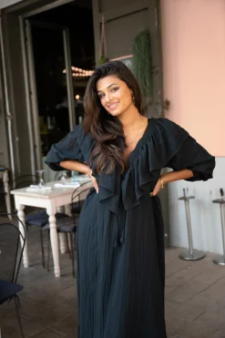 Long Dress Ruffle Sparkle Black