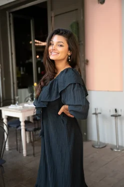 Long Dress Ruffle Sparkle Black