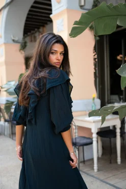 Long Dress Ruffle Sparkle Black