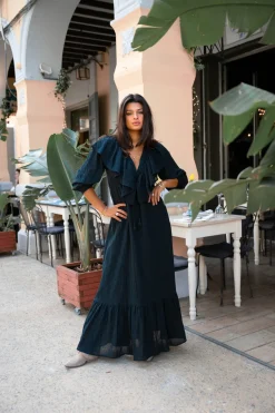 Long Dress Ruffle Sparkle Black
