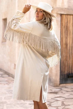 Long Fringe Jacket Spirit Light Sand Plain