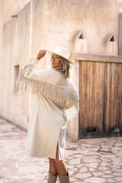 Long Fringe Jacket Spirit Light Sand Plain