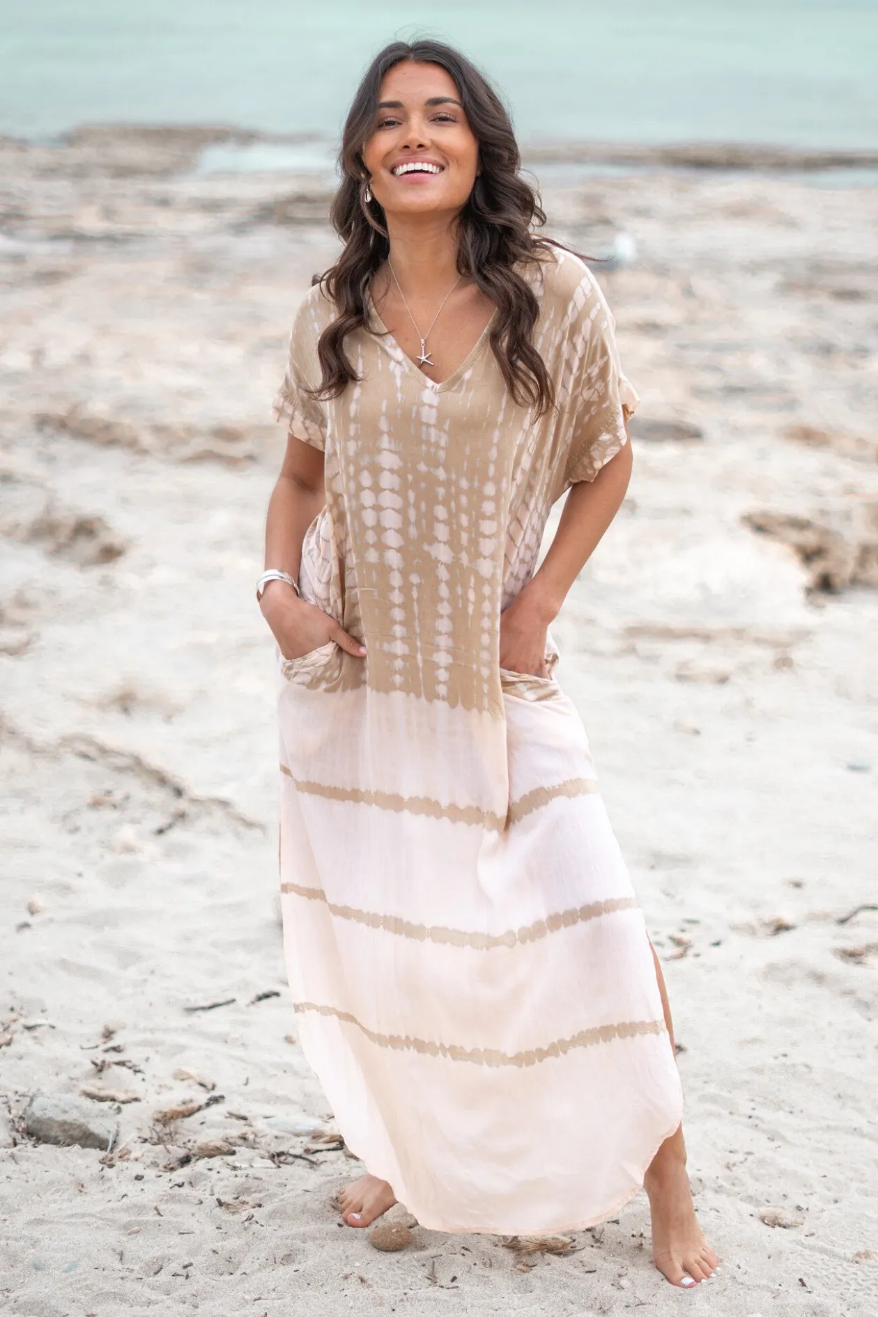 Long Kaftan Noa Tie Dye Powder/ Sand