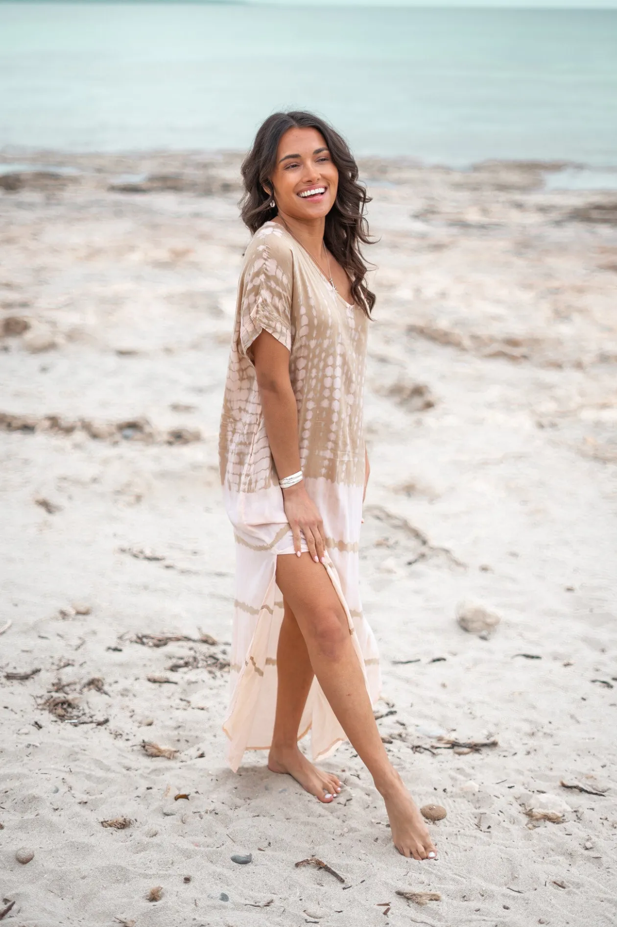 Long Kaftan Noa Tie Dye Powder/ Sand