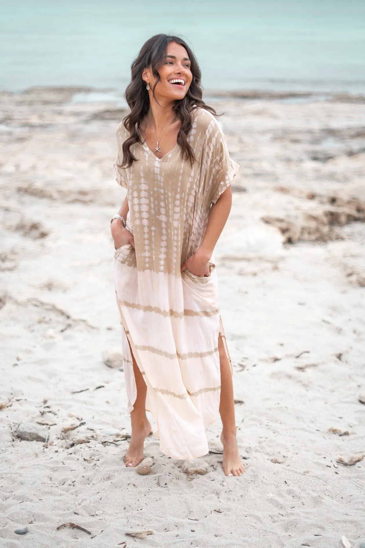 Long Kaftan Noa Tie Dye Powder/ Sand