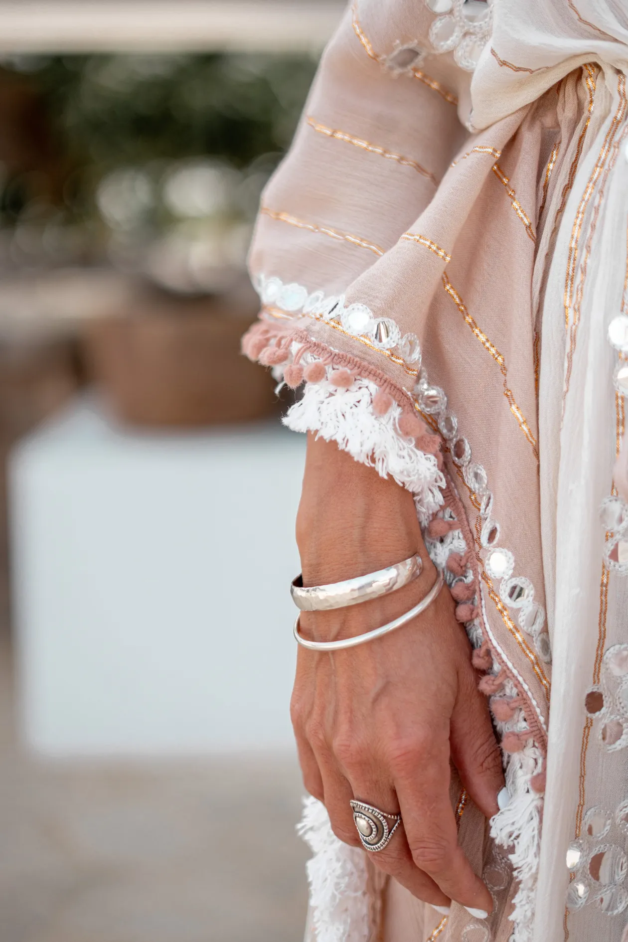 Long Kimono Aine Lurex White Beige