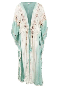 Long Kimono Aine Lurex White Aqua