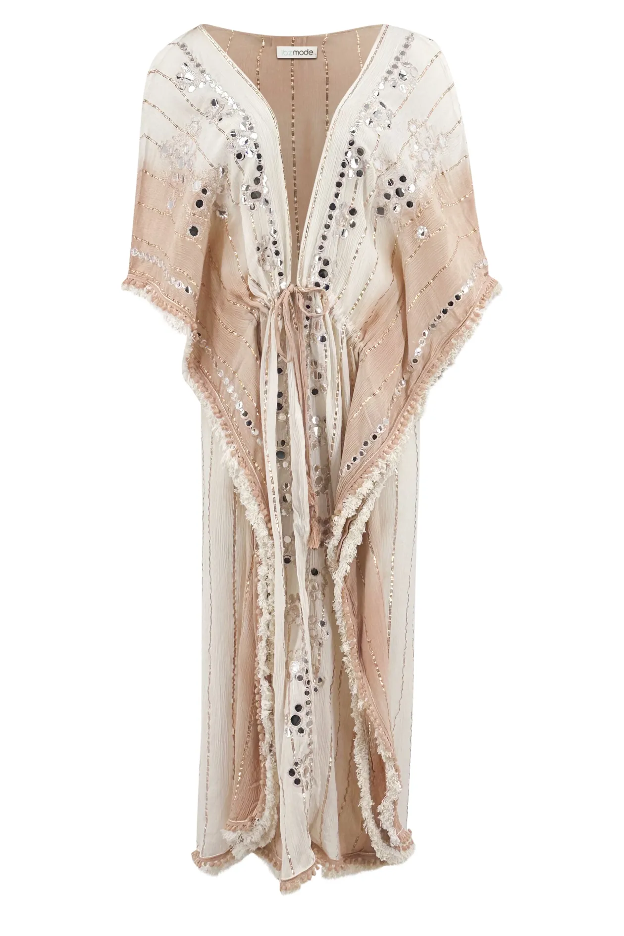 Long Kimono Aine Lurex White Beige
