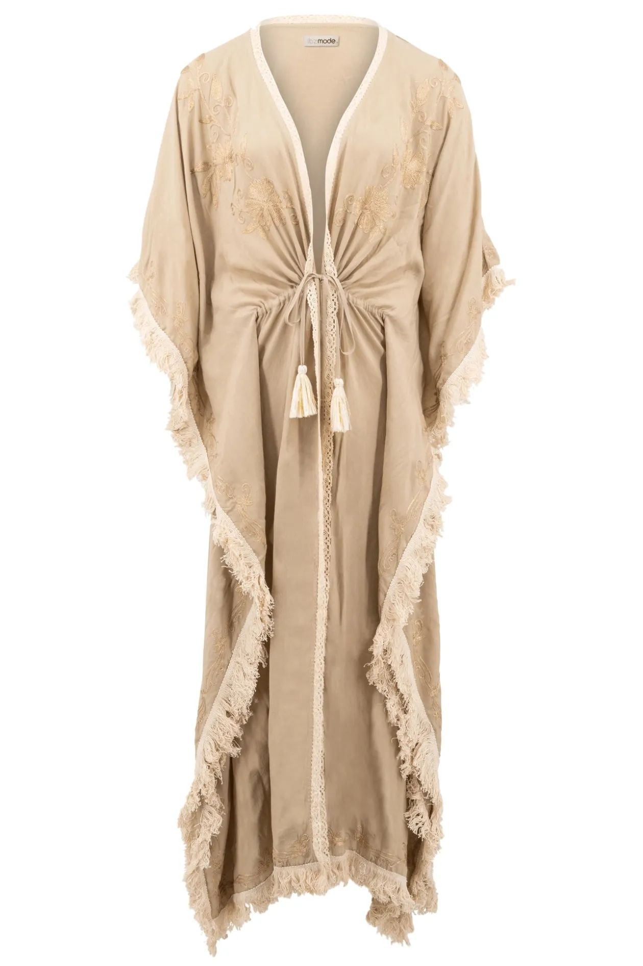 Long Kimono Fringe Fresco Light Taupe