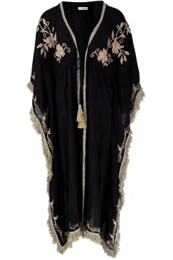 Long Kimono Fringe Fresco Black