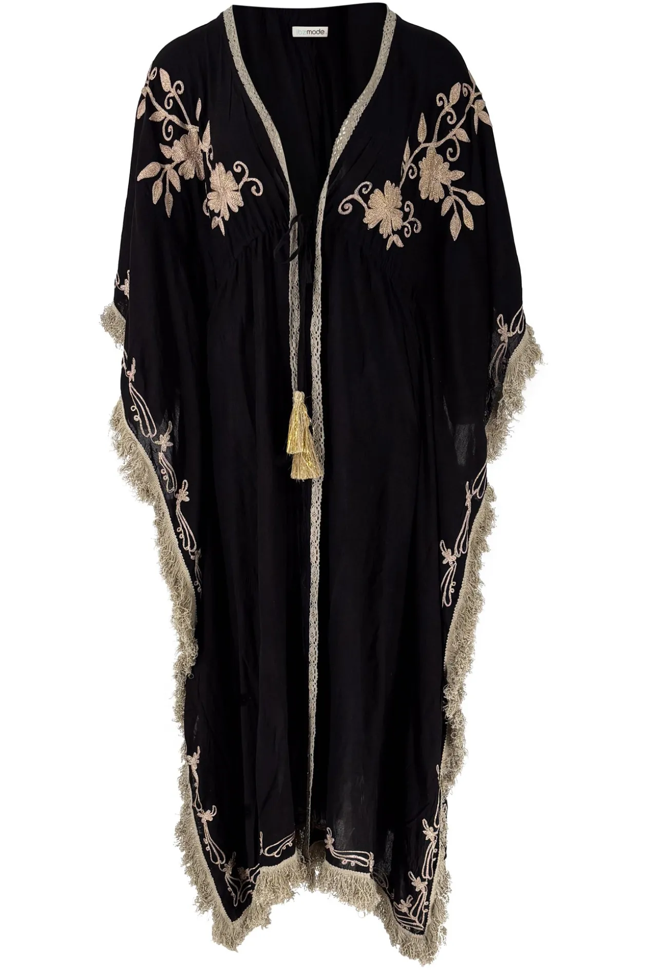 Long Kimono Fringe Fresco Black