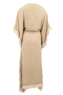 Long Kimono Fringe Fresco Light Taupe