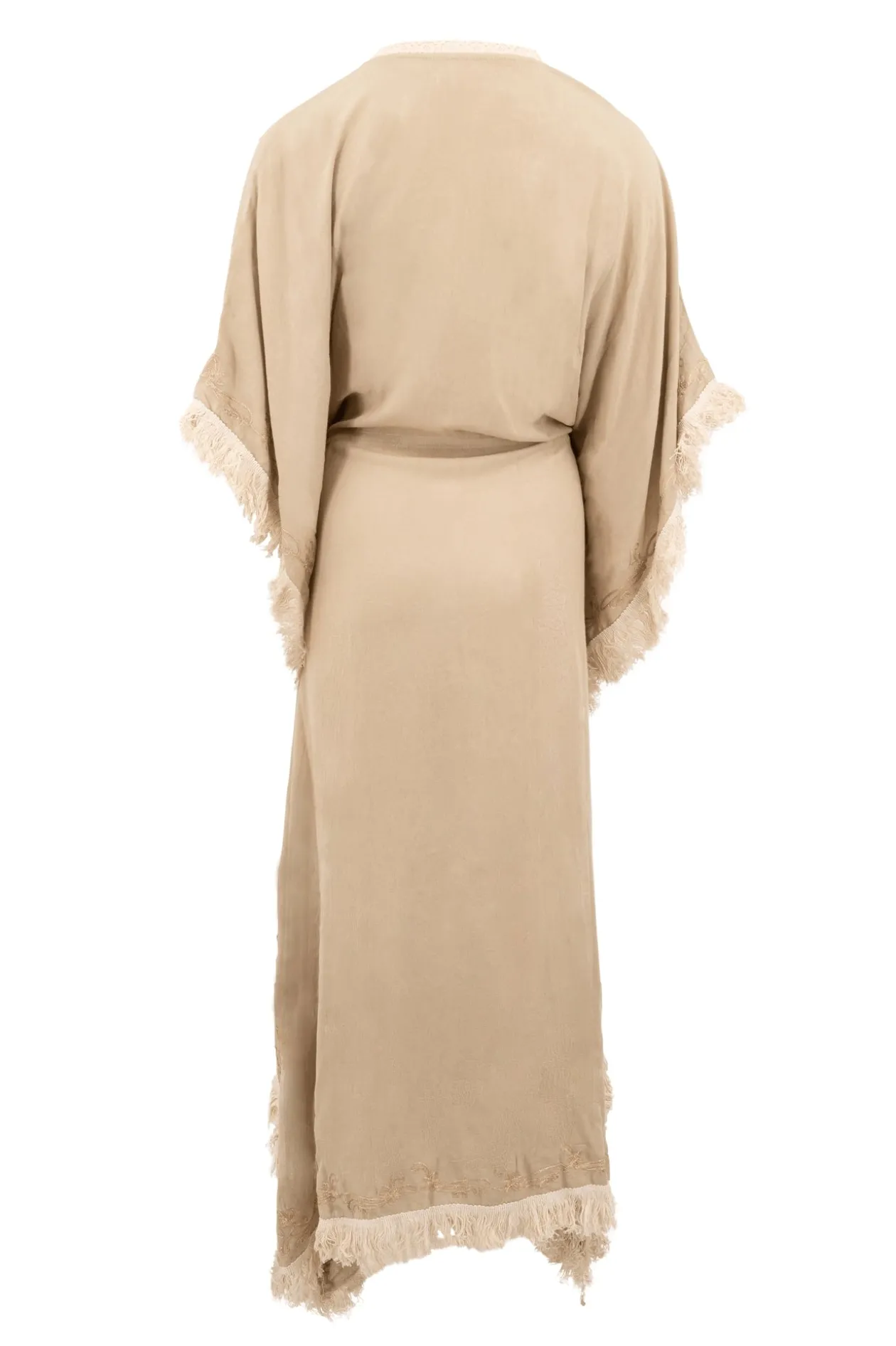 Long Kimono Fringe Fresco Light Taupe
