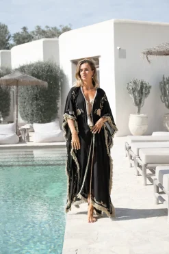 Long Kimono Fringe Fresco Black