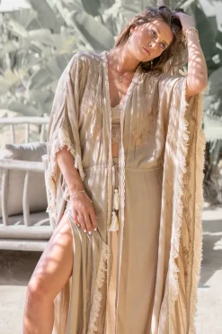 Long Kimono Fringe Kyra Powder