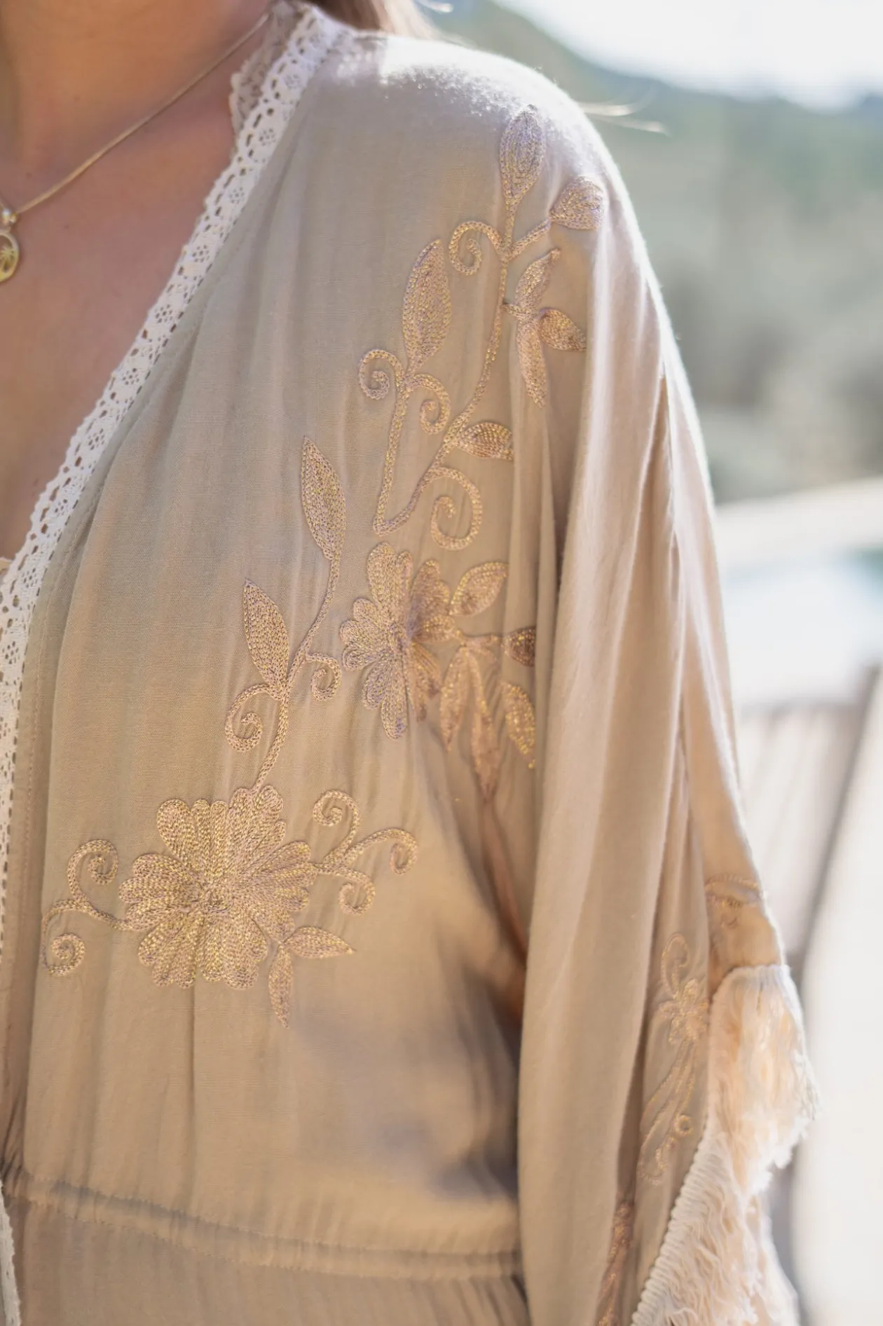 Long Kimono Fringe Kyra Powder
