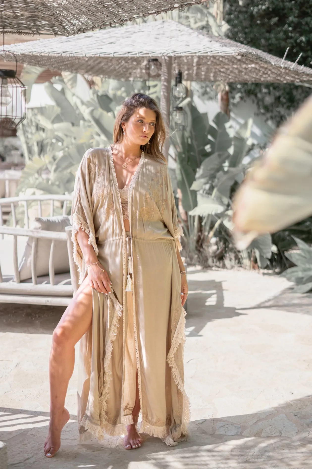 Long Kimono Fringe Kyra Powder