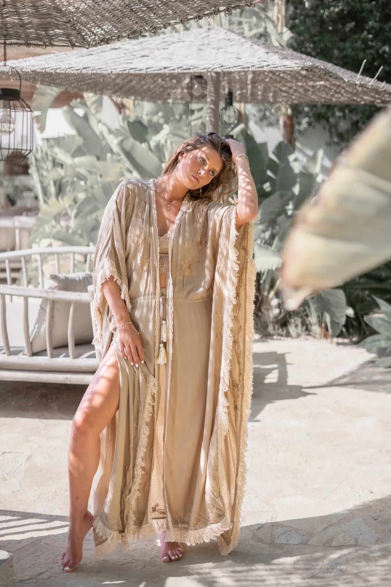 Long Kimono Fringe Kyra Powder