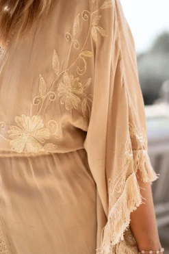 Long Kimono Fringe Sand/ Ecru Gold