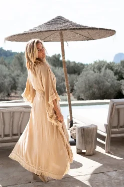 Long Kimono Fringe Sand/ Ecru Gold